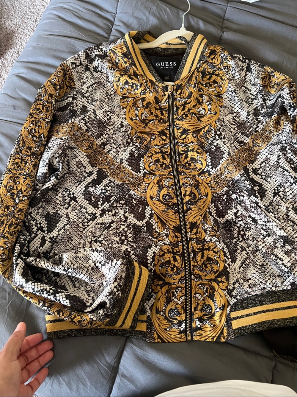 GUESS Rae Baroque Snake Print Bomber Jacket - Picture 4 of 4